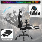 Gaming Chair Computer Chair Ergonomic Gaming Chair with Footrest Reclining High Back Video Game Chair with Lumbar Support Headrest Armrest Swivel Seat for Teen (White)