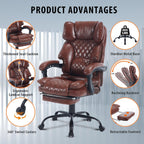 Reclining Ergonomic Executive Office Chair With Footrest, 400lbs Big Tall Recliner Desk Chairs with Lumbar Support, Heavy Duty High Back Vintage Leather Home Computer Chair with Wheels, Brown