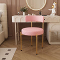 Desk Chair No Wheels Vanity Chair Comfy Accent Chairs for Living Dining Room Bedroom Home Office Mid Century Modern Upholstered Armless with Metal Legs (Gold Frame+Pink, 1)