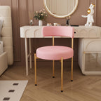 Desk Chair No Wheels Vanity Chair Comfy Accent Chairs for Living Dining Room Bedroom Home Office Mid Century Modern Upholstered Armless with Metal Legs (Gold Frame+Pink, 1)