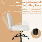 Shintenchi Criss Cross Chair,Cross Legged Office Seat with Wheels Armless Swivel Vanity Chair,Height Adjustable Wide Computer Task Seating for Home Office,Beige