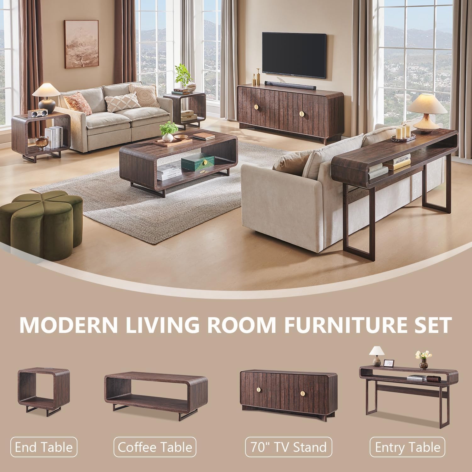 IFGET 63-Inch Long Console Table, 31.5" Tall Modern Entryway Table with Open Storage Shelf, Curved Profile Design, Narrow Wood Sofa Table Behind Couch Tables for Living Room, Hallway, Foyer, Brown