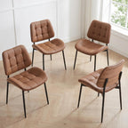 Upholstered Dining Chairs Set of 4, Mid Century Modern Faux Leather Dining Chairs with Walnut Bentwood Back and Metal Legs for Dining Room, Restaurant, Café, Brown