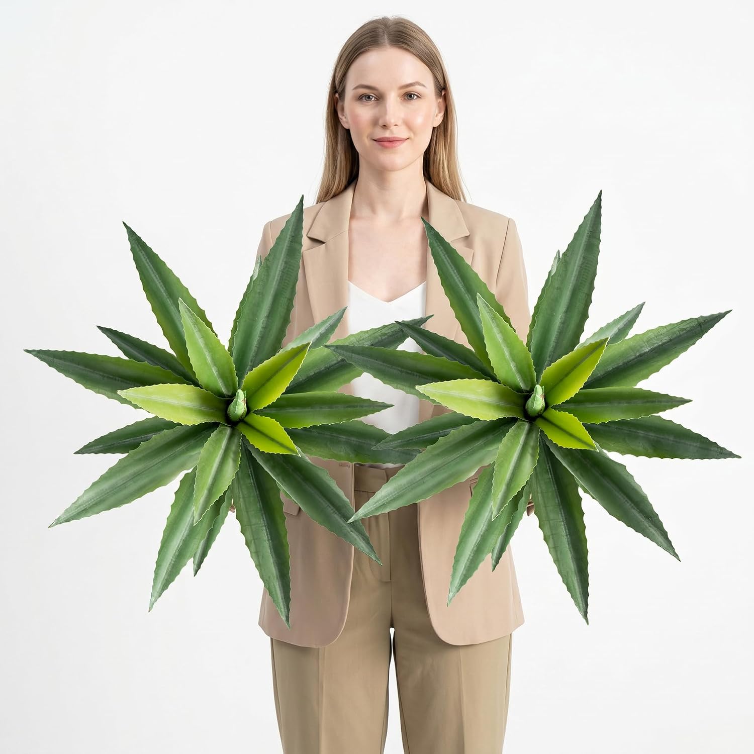 Artificial Agave Plant Outdoor, 22Inch Fake Plants UV Resistant for Indoor, Faux Large Plant Fake Greenery with UV Resistant Decor for Home Porch Garden, Housewarming Gifts（2Pack）
