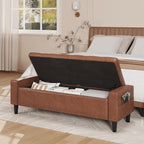 60" Storage Ottoman Bench, Faux Leather Upholstered Bed Bench with Tufted Buttons and Nailhead Trim, Large Ottoman with Storage for King Size End of Bed, Bedroom, Entryway, Hallway (brown)