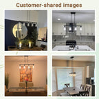 4-Light Kitchen Island Lighting, Black Simplicity Bar Island Lights for Kitchen, Farmhouse Chandelier with Adjustable Height & Clear Glass Shades, Linear Hanging Dining Room Light Fixture Over Table