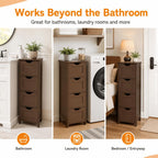 VINGLI 4-Drawer Bathroom Storage Cabinet, Slim Freestanding Floor Cabinet Organizer, 11.8" W x 11.8" D x 32.1" H, Narrow Linen Cabinet for Toiletries, Towels, Toilet Paper, Walnut Brown