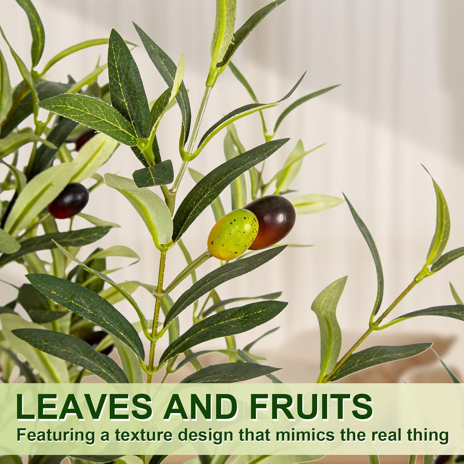 5FT Artificial Olive Tree Indoor Tall Faux Olive Trees with White Planter Natural Wood Trunk and Lifelike Fruits Potted Realistic for Home Office Living Room Decor