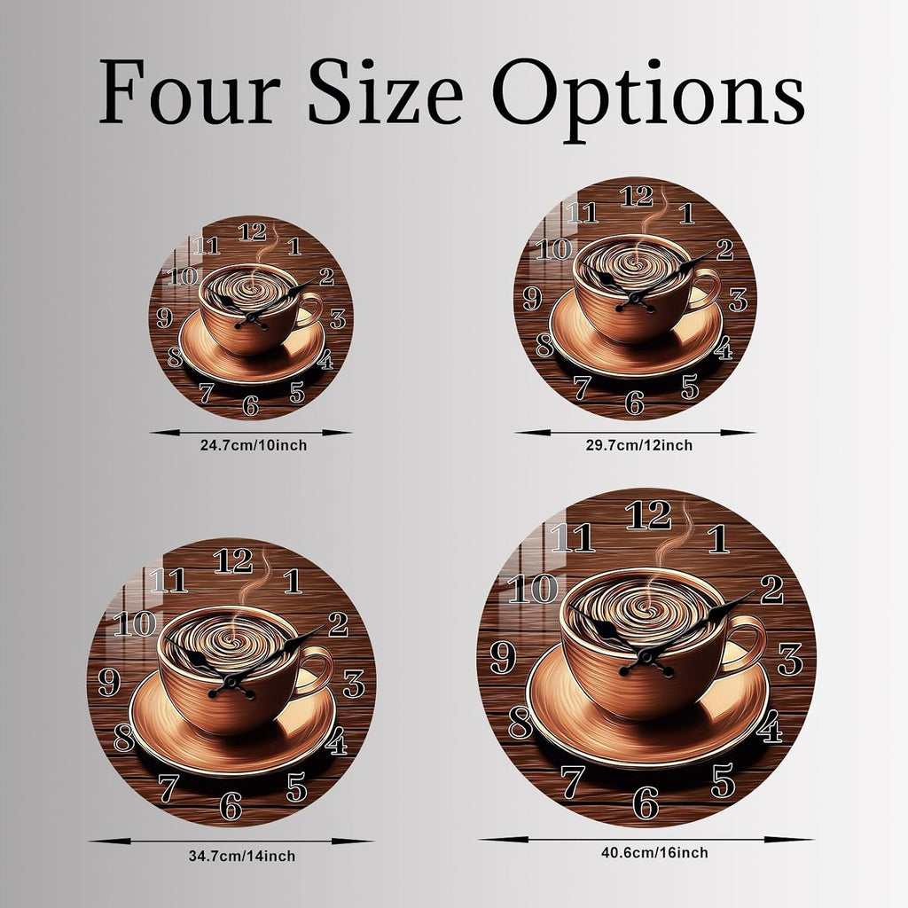Kitchen Wall-Clocks for Farmhouse Deco - Coffee Cup Clock Battery Operated 12 inch - Rustic Wall Clock Silent Non Ticking for Office Bedroom Living Room
