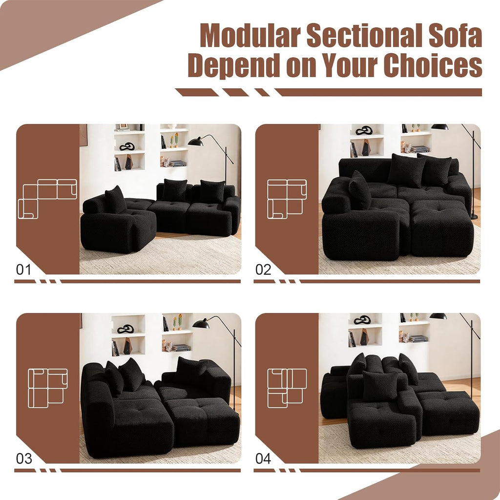Modern Loveseat Sofa, 73.2" Black Boneless Couch with Spring and Foam Fill, Soft Pineapple Lattice Material, No Assembly Required for Living Room & Guest Room