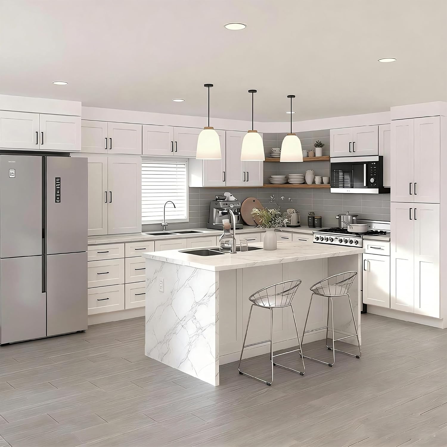 30 Inch White Shaker RTA Kitchen Base Cabinet, 30 W x 24 D x 34.5 H Floor Storage Cabinet with 2 Drawers and 2 Doors, Plywood Box, HDF Doors, Ready to Assemble