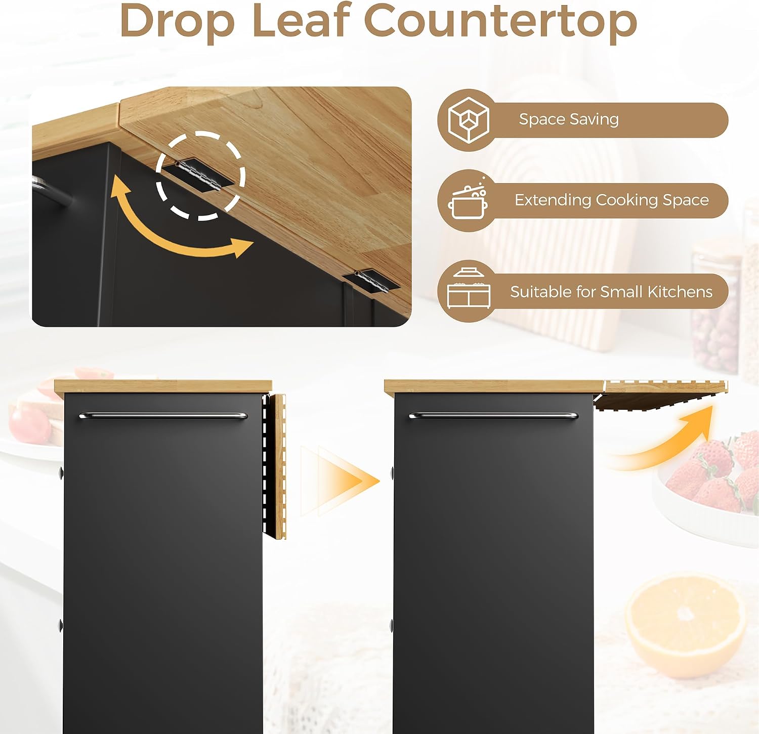 JY QAQA 40" Kitchen Island Cart Furniture cart on Wheels Rolling Portable Dining Room Serving Utility Carts Mobile Movable with Drawers Cabinet,Black