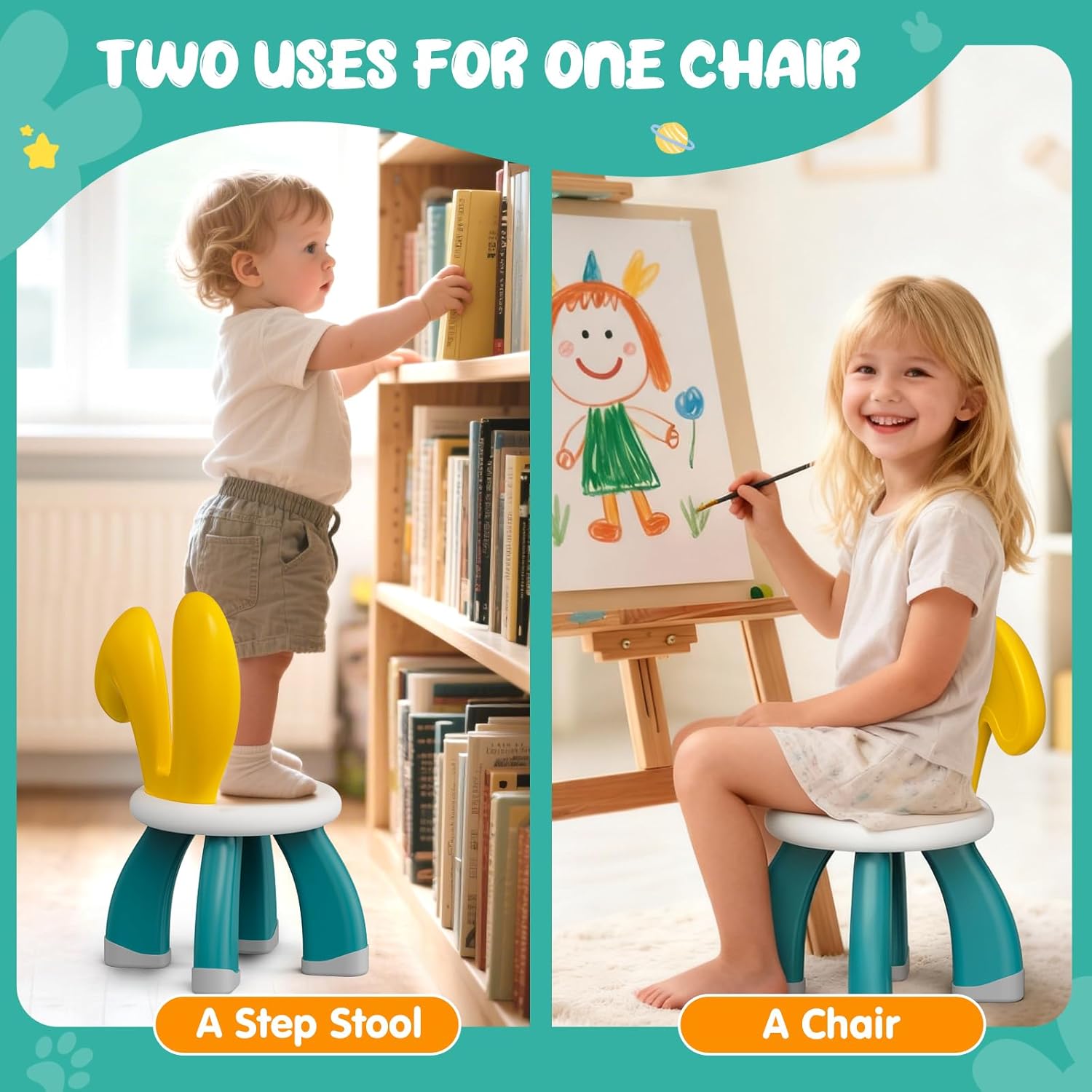 OCATO 2 Pcs Plastic Toddler Chairs: Kids Chairs for Table Toddler Stool Indoor Outdoor Camping Nursery Playroom Toddlers Kids Beach Chair Activity Rabbit Chair 3 4 5 6 Year Old Boy Girl Birthday Gift