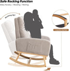 HCHAIRH Rocking Chair Nursery, Nursing Rocking Chairs, Upholstered Nursery Glider Rocker for Mom Nursery Morden Rocking Chair with Side Pocket for Living Room,Bedroom, Teddy Light Gray