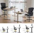 Drafting Chair, Tall Office Chair with PU Leather Seat, Ergonomic Standing Desk Chair with Lumbar Support Counter Height Office Chair with Adjustable Footrest Ring Flip-up Armrests