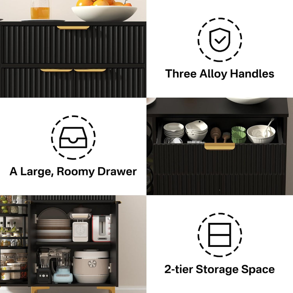 Buffet Cabinet with Storage,Sideborad Buffet Cabinet with Drawer & 2Doors,Kitchen Buffet Storage Accent Cabinets with 360°Rotating Organizer for Living Room, Entry, Hallway