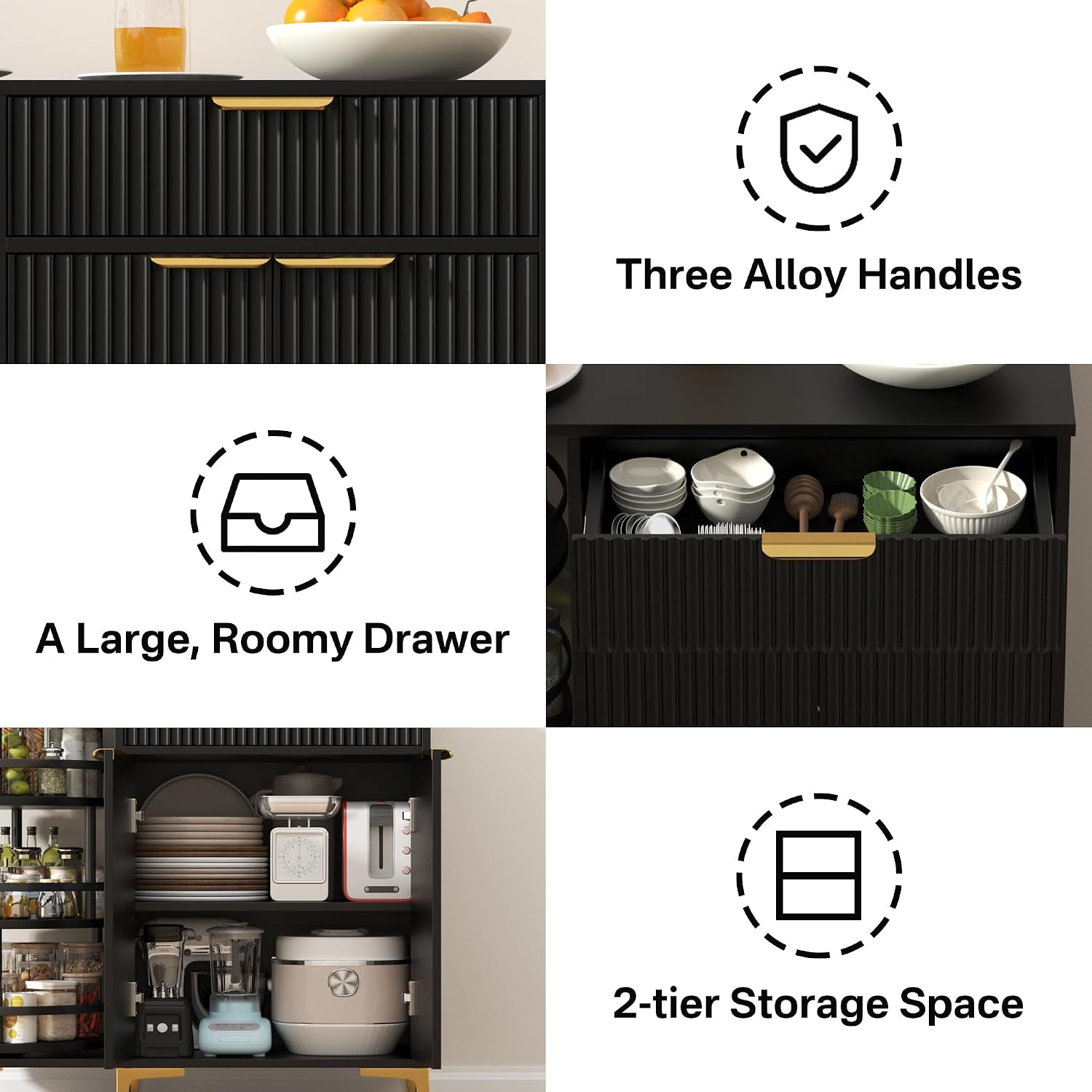 Buffet Cabinet with Storage,Sideborad Buffet Cabinet with Drawer & 2Doors,Kitchen Buffet Storage Accent Cabinets with 360°Rotating Organizer for Living Room, Entry, Hallway