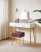 IBUYKE Multifunctional Storage Vanity Stool with Flip Tabletop, Adjustable Metal Legs & PU Leather, 40x30x48cm, Ottoman Footrest for Makeup, Living Room, Entryway, Brown WBD014Z
