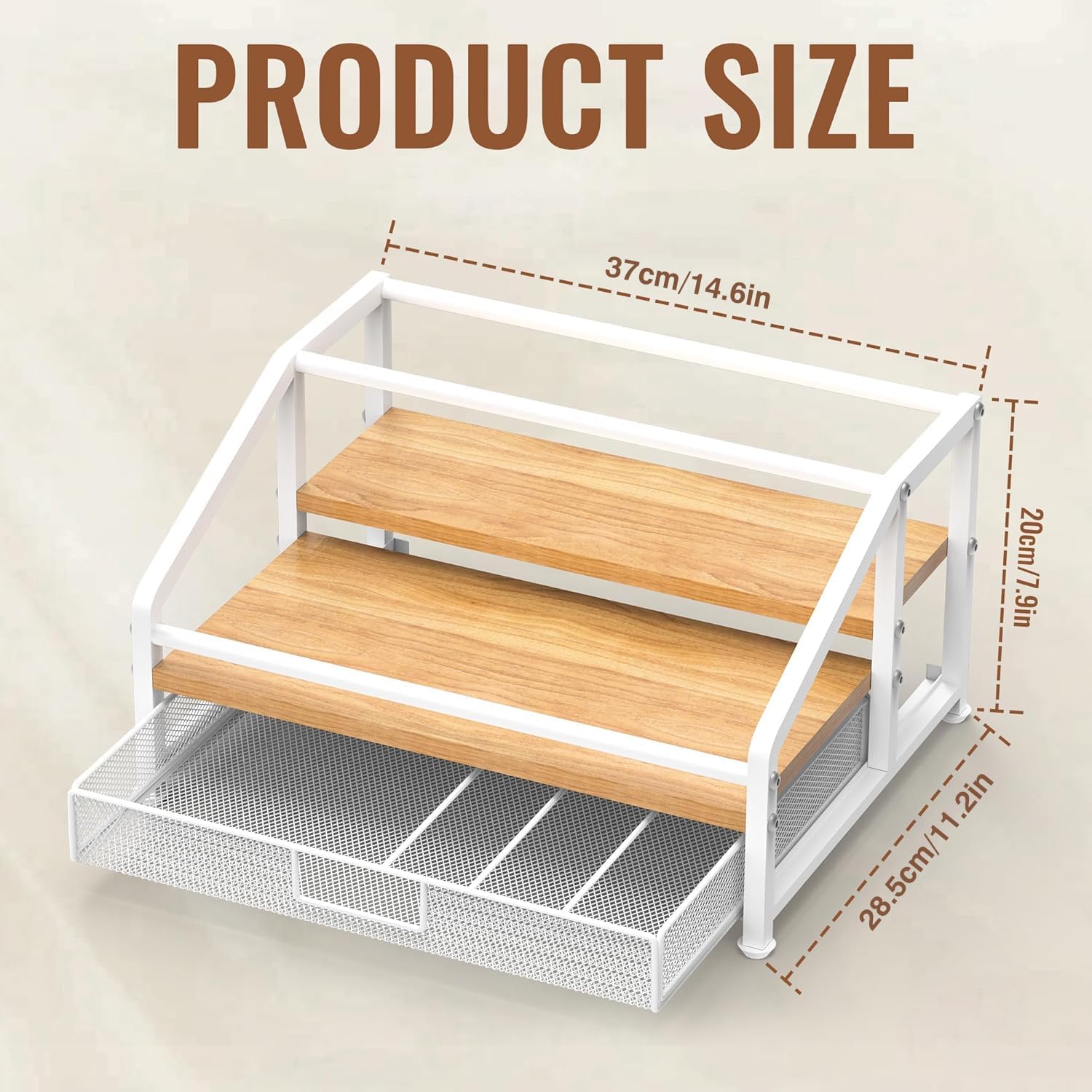 Alyoen Coffee Syrup Organizer Rack, 3-Tier Coffee Station Organizer for Countertop, Coffee Bar Organizer with 35K Cup Storage Basket, Coffee Syrup Holder Stand for Coffee Bar Accessory - White