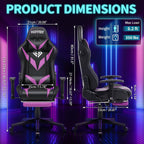 HOFFREE Gaming Chair with Bluetooth Speakers and Led Lights Massage Video Game Chair with Footrest Reclining High Back Computer Gamer Chair Purple and Black