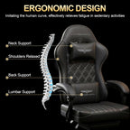 Ergonomic Gaming Chair with Retractable Footrest, High Back Video Game Chairs Computer Gaming Chairs with Headrest and Lumbar Support 400 lbs Linked Armrests Adult Chair (Black)