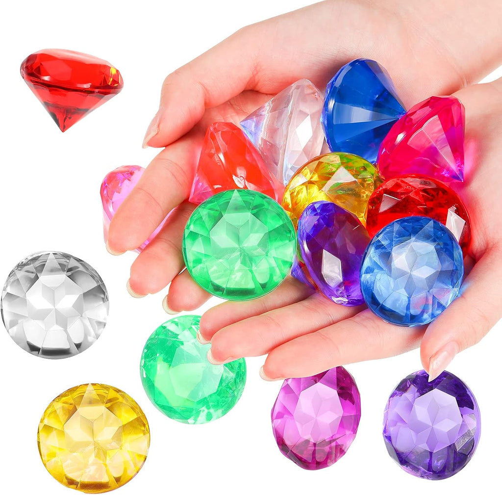 Zomiboo 16 Pcs Acrylic Diamond Large Gems Pirate Round Treasure Acrylic Gemstones Toy Gems Diamond Shaped Gemstones for Home Vase Fillers Party Decor (Multicolor,1.57 x 1.06 Inches)