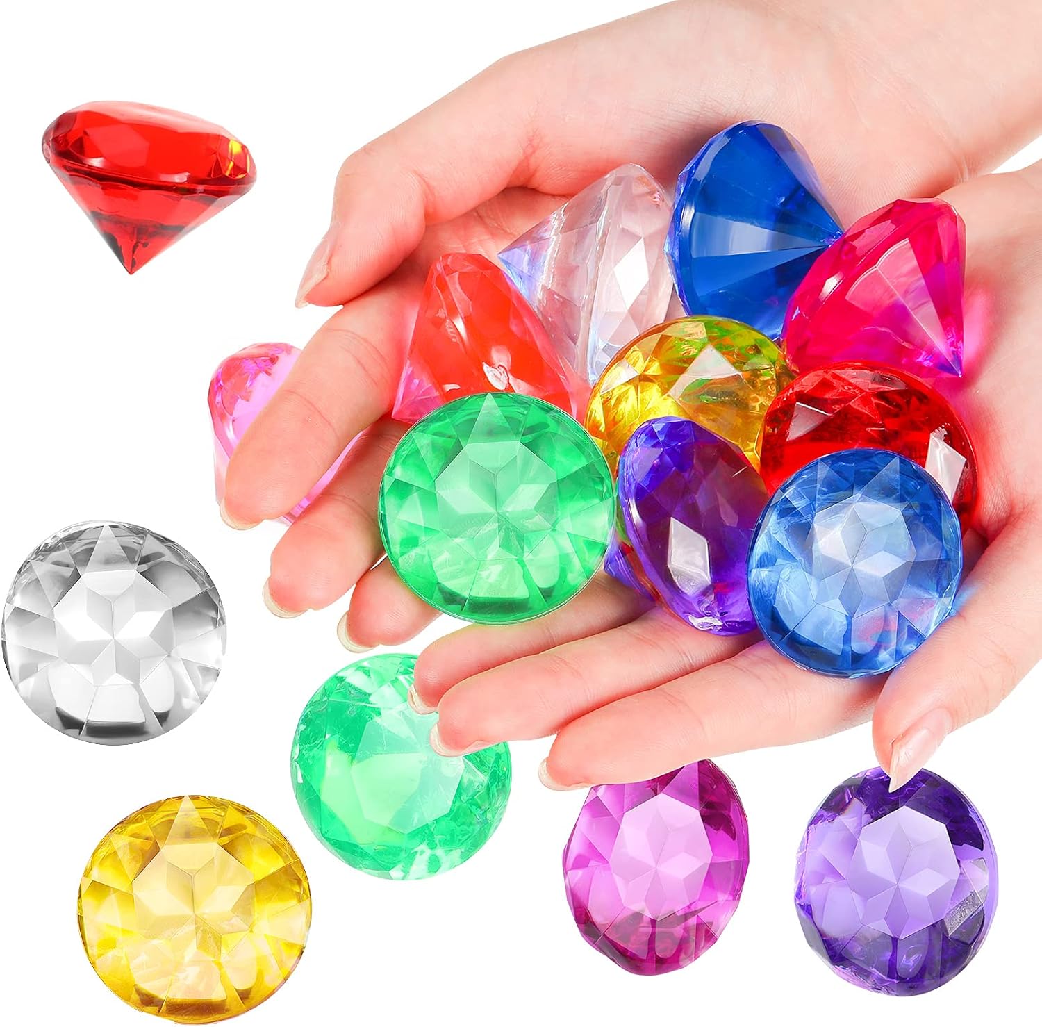 Zomiboo 16 Pcs Acrylic Diamond Large Gems Pirate Round Treasure Acrylic Gemstones Toy Gems Diamond Shaped Gemstones for Home Vase Fillers Party Decor (Multicolor,1.57 x 1.06 Inches)