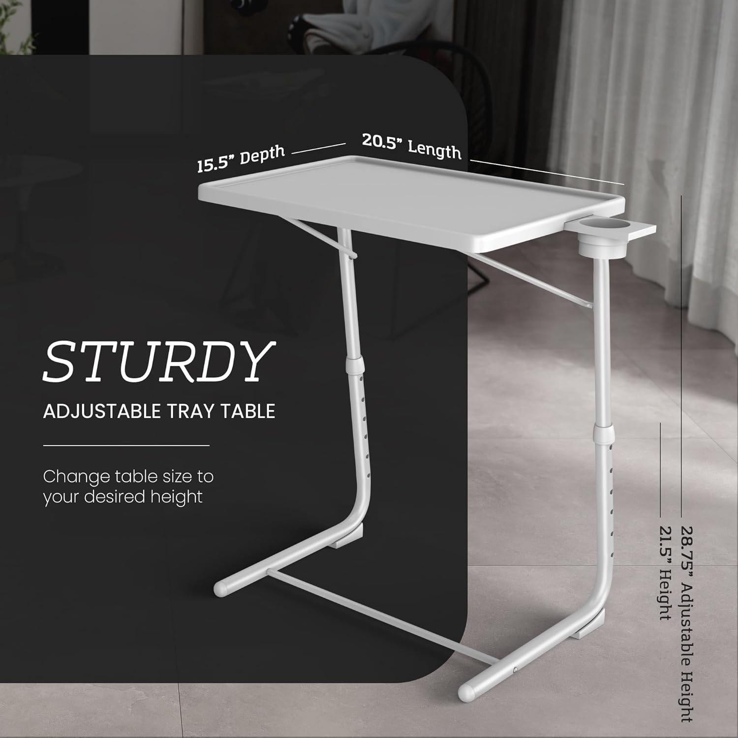 Adjustable TV Tray Table - 6 Height & 3 Tilt Angle Settings | Multifunctional Foldable Tray Table for Eating Laptop Dinner or Bed Use | Easy to Assemble & Store | Portable Desk