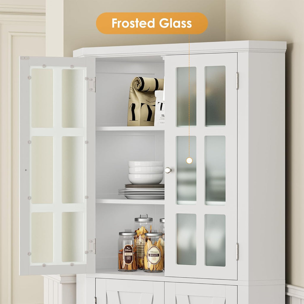 BOTLOG 67" Corner Cabinet, Corner Kitchen Pantry with Doors, Farmhouse Kitchen Cabinet with 6 Storage Shelves, Space Saver for Bathroom, Living Dining Room, White