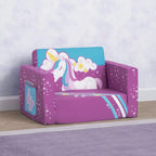 Delta Children Cozee Kids Couch 2-Seater Kids Sofa, Convertible 2-in-1 Flip Open Toddler Couch Sleeper, Foam Chair for Playroom & Bedroom, Bed Lounger, Comfy Play Sleeping Lounge Chair, Unicorn
