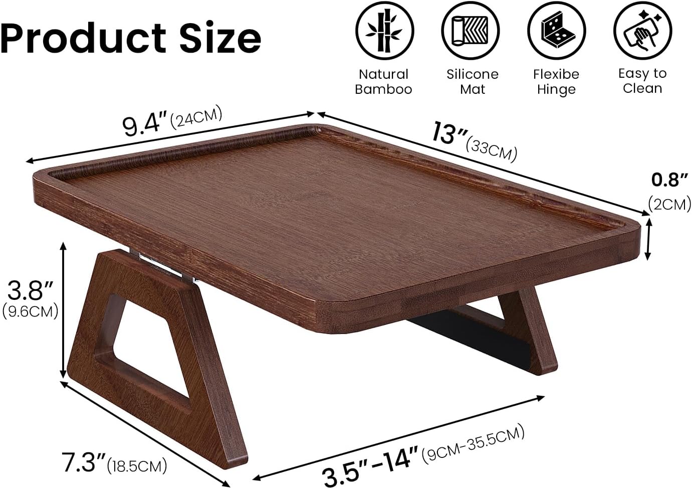 2 Pack Couch Arm Tray,Bamboo Folding Sofa Tray,Sofa Armrest Tray Clip-On Couch Desk for Drinks,Snacks,Phone,Remote Control（Brown）