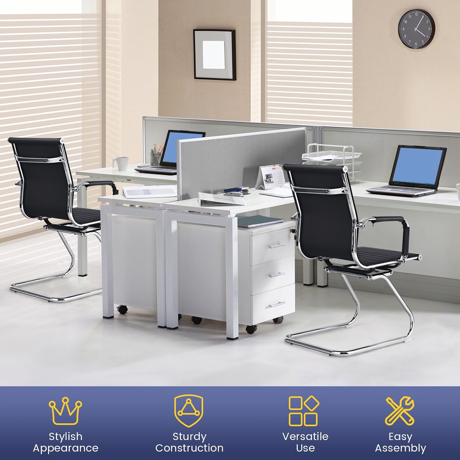 Tangkula Office Guest Chair Set of 2, Heavy Duty Reception Chairs Conference Room Chairs with Protective Arm Sleeves & Sled Base, Modern PU Leather Classic Mid Back Guest Chairs no Wheels