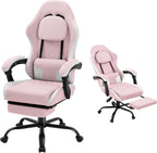 Gaming Chair for Adults, Fabric Gaming Chair with Footrest and Pocket Spring Cushion, Ergonomic Gamer Chair with Lumbar Support, Reclining Computer Gaming Chair with High Back, Pink