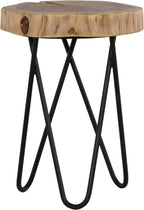 12" Wood End,Side Table, Living Room Accent Stool, Iron Legs, Home Décor, Brown,Black