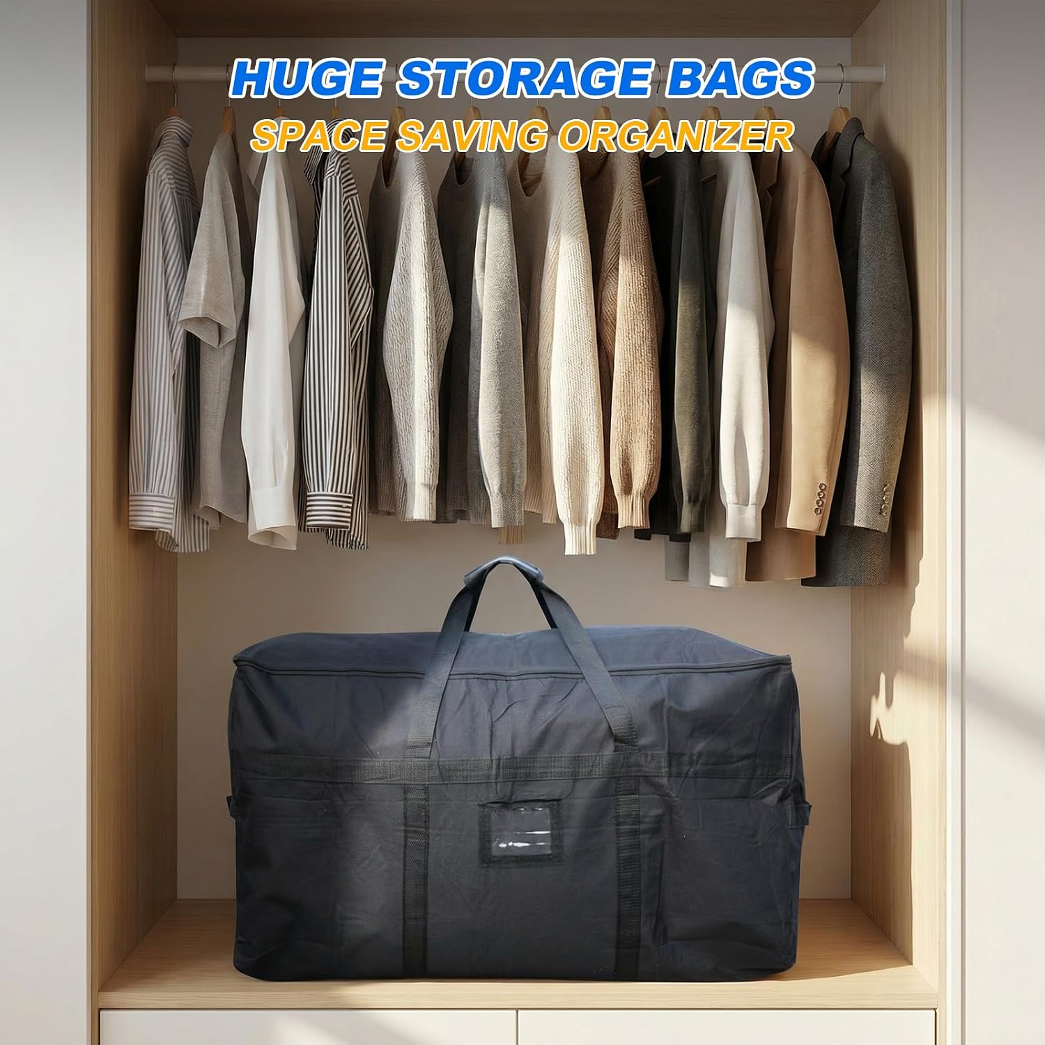 Christmas Tree Storage Bag 4 FT Large Moving Bags with Strong Zipper & Comfortable Handles, Sturdy & Durable Clothes Storage Bags Totes Bins, Black Packing Moving Boxes for College Supplies