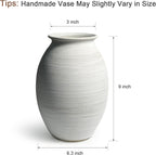 GeLive 9 Inch Textured Matte White Bulbous Ceramic Vase, Handmade Rustic Farmhouse Pottery, Boho Wabi Sabi Minimalist Neutral Centerpiece for Fresh & Dried Flowers, Living Room, Kitchen, Mantel Decor