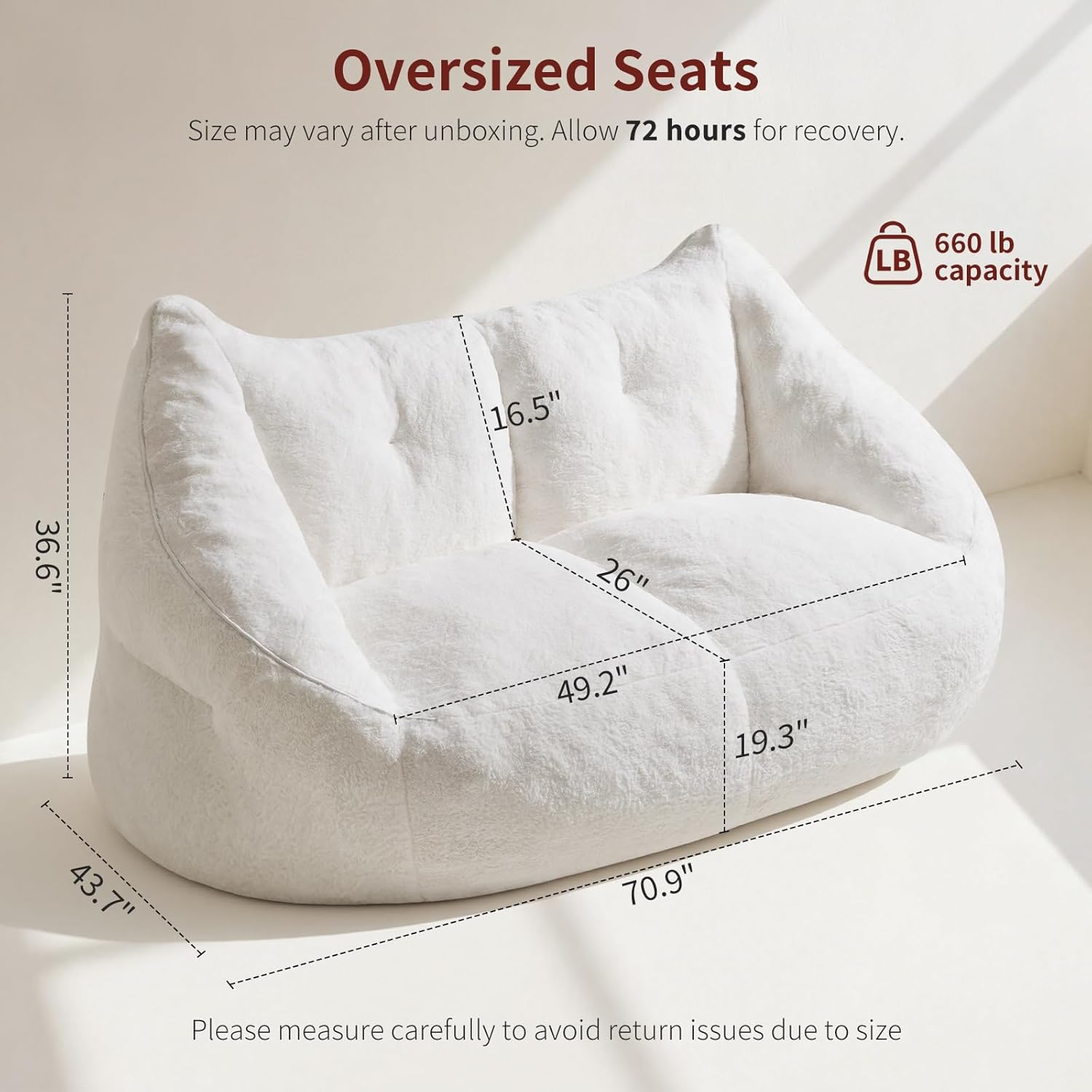 Relefree 70.9" Modern Loveseat Sofa,Oversized Bean Bag Chairs for Adults,Plush Modern Boneless Loveseat,Bean Bag Couch for Reading,Mini Small Couches for Living Room,Bedroom,Apartment,Cream White