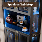 Loomie 71'' Corner Wine Bar Cabinet with LED Lights,5-Tier Tall Home Liquor Coffee Bar Cabinet W with Tempered Glass Door & Glasses Rack, Alcohol Cabinet Storage Hutch for Kitchen,Living Room (Black)