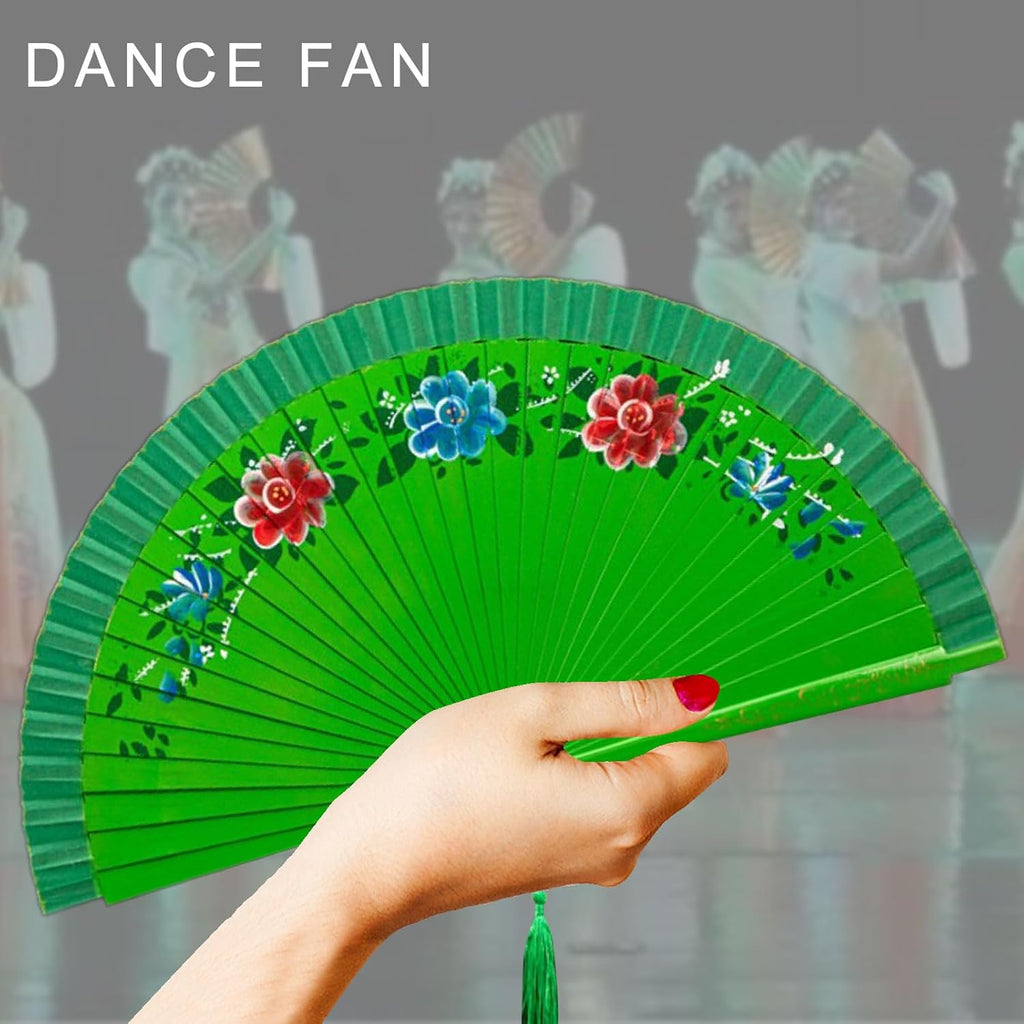 Elegant Spanish Dancing Fan, Vintage Hand, Double Sided Hand Painted Florals Folding for Decoration and Photography Prop