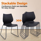 KLASIKA Stackable Waiting Room Chair, Stacking Office Chair with Ergonomic Lumbar Support and Metal Legs, Plastic Desk Chairs for Conference School Church Guest Reception Set of 12, Black