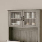 Farmhouse Pantry Cabinet, 71" Tall Kitchen Hutch Cabinets with Storage Drawer, Open Countertop, Glass Doors, Adjustable Shelves, Cable Hole for Dining Room, Living Room, Ash Grey