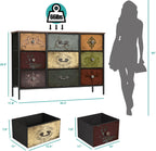 VASICAR Dresser for Bedroom with 9 Deep Fabric Drawers, Wide TV Stand | Horizontal Storage Cabinet, Colorful Chest of Drawers for Closet, Nursery, Entryway, Hallway, Laundry Room
