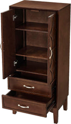 Mid Century Modern Tall Kitchen Pantry Cabinet – Retro Sideboard Buffet with Adjustable Shelves & Doors, Entryway Hallway Storage, Vintage Geometric Design for Living Room & Garage (Walnut)