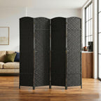 FDW Room Divider 4 Panel Screen 5.6 Ft Tall Partition Privacy Screens Folding Room Separation Free Standing Waterproof Wood Frame Wall Divider, Coal Black