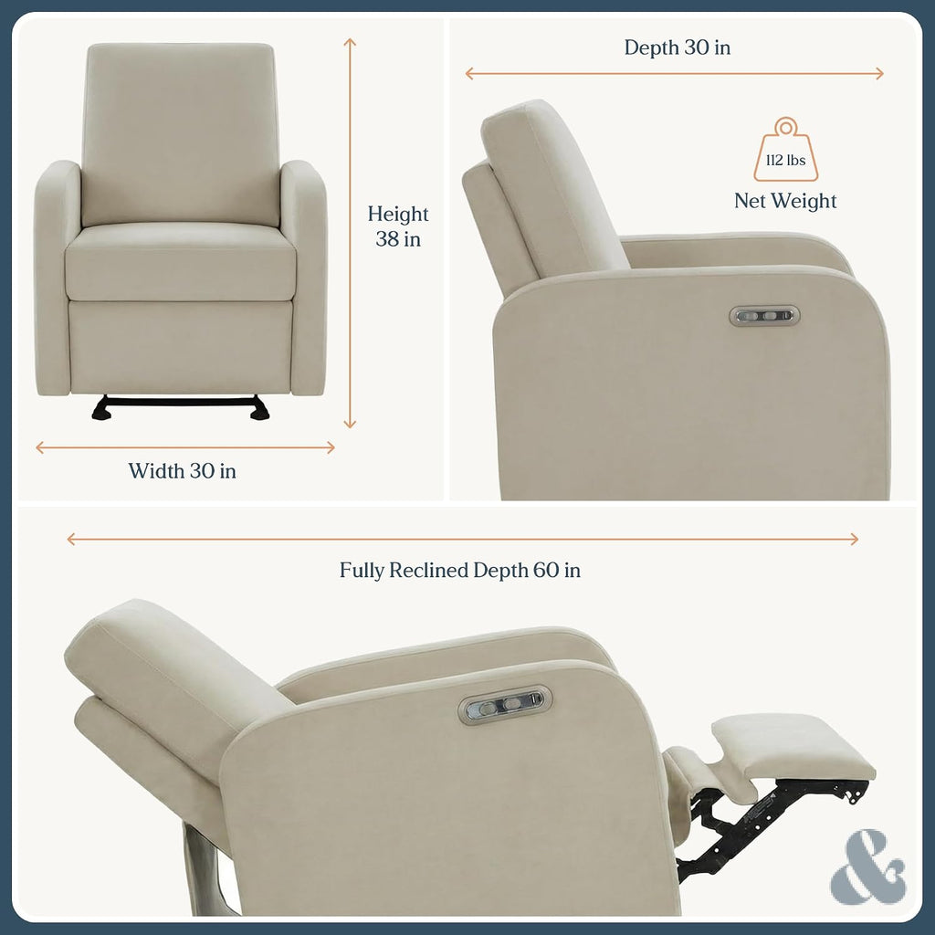 Nurture& The Porto Power Glider Recliner for Nursery | Modern Glider Chair with Power Recline | Built - in USB Charging Port | Space-Saving Design for Small Nurseries and Shared Spaces, Ivory