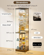 Lvifur 67''H Corner Curio Cabinet - with Glass Door, Lockable Glass Display Cabinet with RGB Motion Sensor Light, 5-Tier Figure Display Case with Removable Glass Shelf for Collectibles,Black