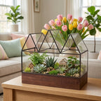 D'Eco Glass Castle Centerpiece (10x9x5)- Tabletop Planter Terrarium- Spring Easter Home Decor & Wedding Letterbox - Fill w Succulents, Moss, Colorful Eggs, Bunny Rabbits, Grass- Gift for Plant Lovers