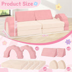 10-Piece Mini Kids Play Couch, Modular Flower Foam Sofa, Convertible Soft Play Sofa with Washable Cover, Indoor Climbing Furniture for Playroom, Pink & Beige