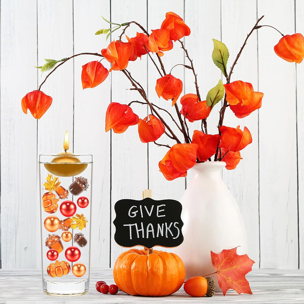 132Pcs Fall Vase Filler Faux Bead Pumpkin Maple Leaves Acorns Thanksgiving Vase Fillers for Centerpieces Thanksgiving Fall Table Party Decoration