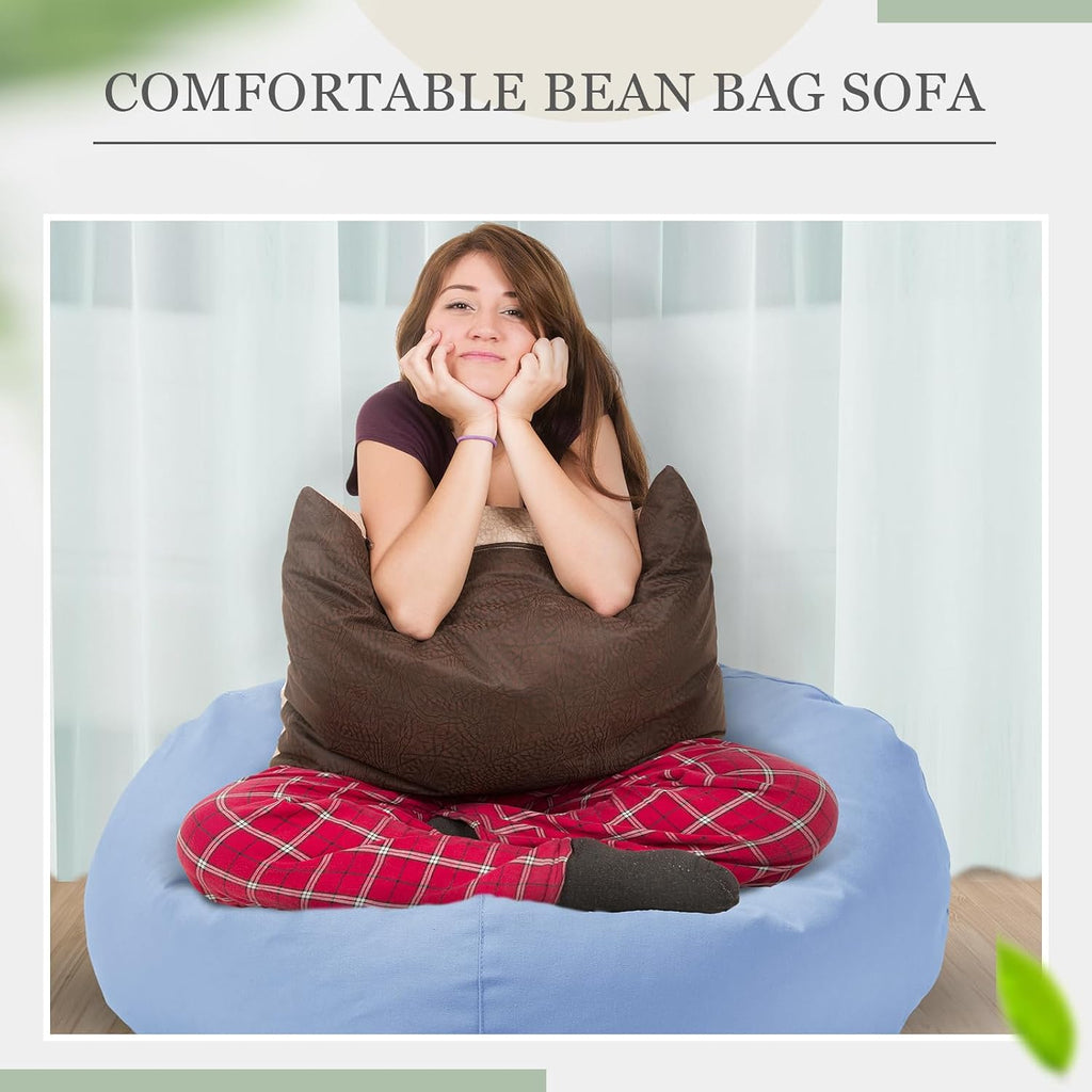 Sliner 2 Pcs Stuffed Storage Bean Bag Chair Cover for Kids Adults (No Filler) Stuffable Zipper Beanbag Cover for Organizing Plush Toys or Foam(31.5 * 31.5 * 15inch,Cotton,Blue)